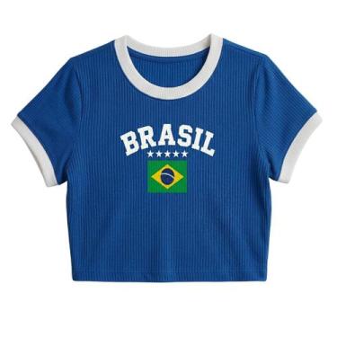 Imagem de Camiseta Feminina Brasil Estampada Ribana Bandeira Cropped Copa - Piss