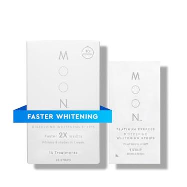 Imagem de MOON Tiras de Clareamento Dental Platinum Express, Clareia até 8 Tons em 1 Semana, Proteção do Esmalte, Dissolução Rápida, Suave para Dentes Sensíveis, Vegano, Sabor Menta de Inverno