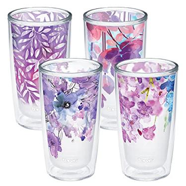 Imagem de Tervis Feito nos EUA com parede dupla aquarela floral roxo - copo com isolamento de cristal mantém as bebidas frias e quentes, 473 ml - pacote com 4, sortido