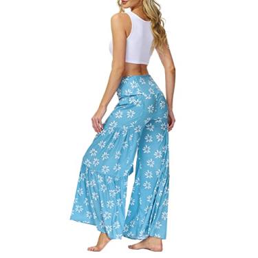 Imagem de Calças femininas casuais soltas estampadas, calças largas de praia, calças de alças (Color : YZ2, Size : XL)