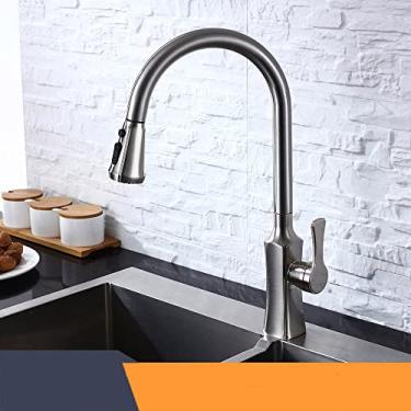 Imagem de Torneiras de cozinha quadradas pretas com alça única, torneira de cozinha de furo único giratória de 360 ​​graus, torneira misturadora de água, 866388 escovada, China