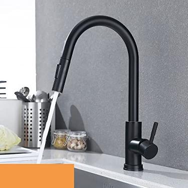 Imagem de Torneira de cozinha preta Puxe a torneira da pia Único punho Único furo Quente & Torneiras Misturadoras de Água Fria 360 Graus Rotação Duas Funções, Preto, China