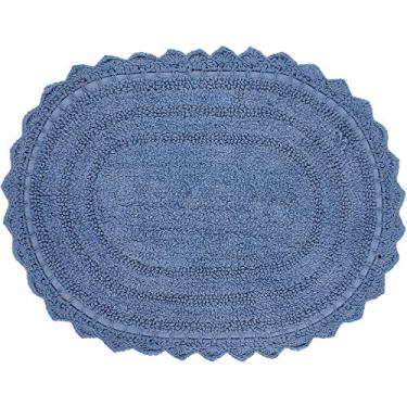 Imagem de RAJRANG BRINGING RAJASTHAN TO YOU Tapete de banho reversível para banheiro com padrão de crochê algodão absorvente macio tapete de banho azul oceano oval 61 x 43 cm