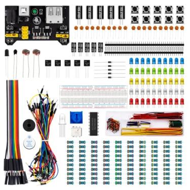 Imagem de LAFVIN Kit divertido eletrônico com tábua de pão de 830 pontos de amarração, fonte de alimentação, fios jumper, resistores, LED compatível com Arduino R3, Mega2560, STM32, Raspberry Pi