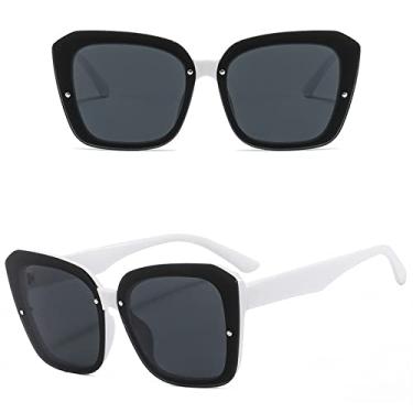 Imagem de Moda Óculos de Sol Quadrados Mulheres Homens Luxo Cores Doces Armação Grande Óculos de Sol Feminino Elegante Designer Branco Rebite Óculos, C2 branco preto, tamanho único