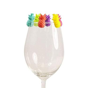 Imagem de Marcador de vidro modelo de abacaxi conjunto de 6 peças de silicone para bebida vinho cerveja vidro marcadores berloques etiquetas