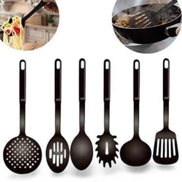Imagem de Kit De Utensílios Conjunto Cozinha Talheres Nylon- Conjunto Peças Para Cozinhar-Escumadeira Espátula Concha Colher Pegador de Massas