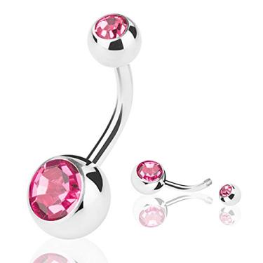 Imagem de Loveboat Anel umbilical moderno de aço inoxidável cirúrgico 316l piercing de umbigo com pedra dupla (rosa)