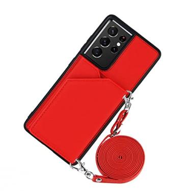 Imagem de Estojo com Alça para Samsung Galaxy A53 A33 A73 A13 A12 S21 Plus S20 FE Note 20 S22 Ultra Carteira Cartão Couro Couro Colar Capa, vermelho, para A42