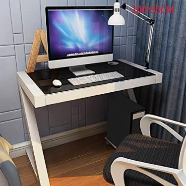 Imagem de Mesa de computador Simples e moderna, mesa de computador de vidro temperado, mesa de trabalho em casa, mesa de estudo simples, escrivaninha, escritório doméstico e sala de estudo, para quarto e sala