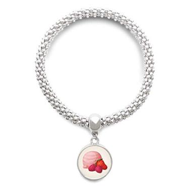 Imagem de DIYthinker Pulseira de prata com pingente de bola de sorvete rosa com uva de morango e corrente ajustável
