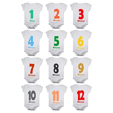Imagem de Kit Body de Bebê Mês Aniversário Unissex - 12 bodies (Tamanho Único, Números coloridos)