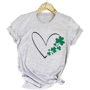 Imagem de kfulemai Camiseta feminina com trevo do dia de São Patrício com estampa de coração de trevo camiseta Get Lucky Tops irlandeses, Cinza-claro - 9, P