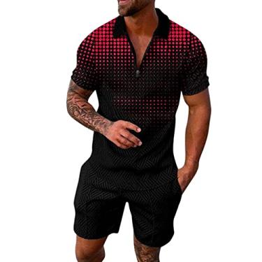 Imagem de Conjunto masculino de 2 peças, conjunto de camisa polo de manga curta e shorts para férias de verão para homens, I#_vermelho, M