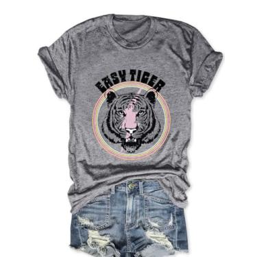 Imagem de Camisetas femininas de banda de rock, vintage, rock, country, roupa de concerto, casual, manga curta, J - Cinza, GG