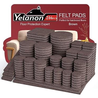 Imagem de Yelanon Almofadas de feltro para móveis de madeira - 216 peças de almofadas de feltro premium para pernas de cadeira, protetores de piso para móveis, marrom