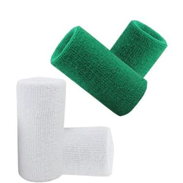 Imagem de Munhequeira Toalha 15cm Pack 2 Pares Cores Branca e Verde - EB