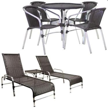 Imagem de Kit 4 Cadeiras Floripa e Mesa Tampo Tramado com 2 Espreguiçadeiras Cat
