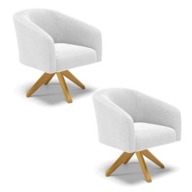 Imagem de Kit 2 Poltronas Giratória Stella Bouclê Off White Base De Madeira Ma30