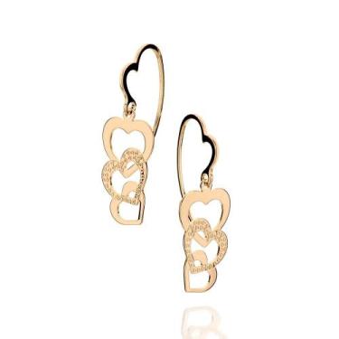 Imagem de Brinco Banhado Ouro Rommanel Pequenos Corações Com Garantia, Dourado