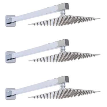 Imagem de Kit 03 Ducha Quadrada Cromada 20x20 Inox Braço 38 Cm Parede - Montelar