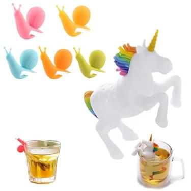 Imagem de Suporte de saco de chá de silicone em forma de caracol bonito infusor de chá filtros de chá de unicórnio infusão coador de chá forma íngreme de silicone copo de vinho etiqueta suportes de chá adequado para festas familiares suprimentos de escritório 6 peças