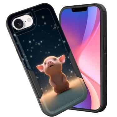Imagem de CICPLKSE Capa para iPhone 16e, camada dupla, híbrida, à prova de choque, rígida, policarbonato, silicone macio, TPU, capa protetora para iPhone 16e 6,1 polegadas 2025, bebê porco fofo