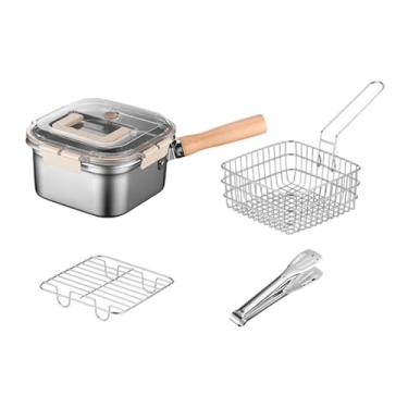 Imagem de Fenteer Cesta de fritadeiras, panela de aço inoxidável Fritas de batatas fritas fritas penduradas fritas de clipe cesto com alça para cafés acampando em casa