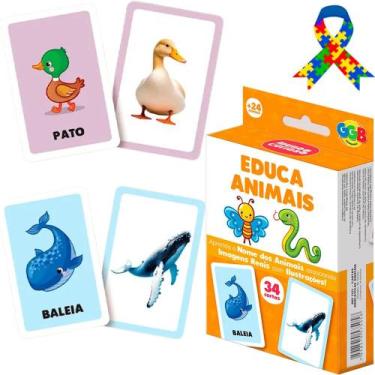 Imagem de Brinquedo Educativo Infantil Educa Animais 34 Cartas - GGB Brinquedos