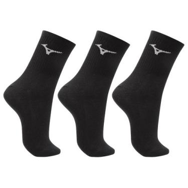 Imagem de Meia Cano Médio Mizuno Basic Tam. 33-38 Pacote Com 3 Pares, Preto, 33-