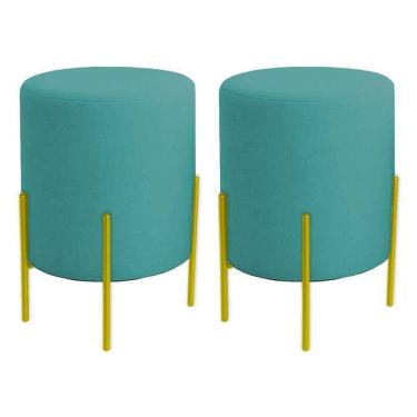 Imagem de Kit 2 Puffs Orgânicos Boucle Thor Com Pés De Ferro Dourado - 7 Decor Azul Turquesa