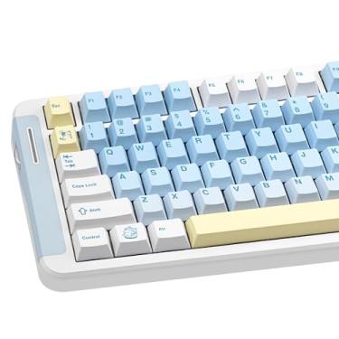 Imagem de COOMICKEY Teclas PBT, conjunto de teclas de perfil cereja de 149 teclas, capa de chave de gato fofo, teclado tingido azul e branco adequado para teclado mecânico 60% 65% 75% 80% 100% MX Switches