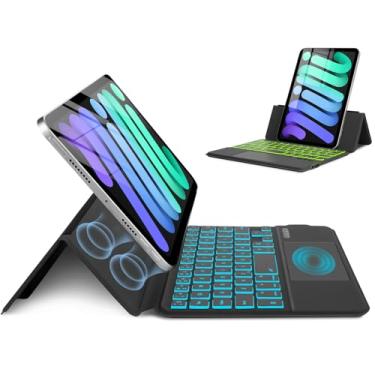 Imagem de MePadKey Capa com teclado Magic Touchpad para iPad mini 7 (2024)/Mini 6 (2021) 8,3 polegadas, capa magnética fina com teclado TrackPad retroiluminado tipo C 7 cores compatível com iPad mini 7ª (A17