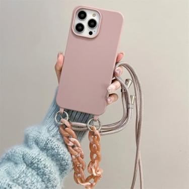 Imagem de Capa de silicone macia fosca com corrente de luxo em cores doces para iPhone 15, 14 Pro Max, 13, 12, 11 Pro X, XS, XR e 15 Plus, rosa empoeirado, para iPhone 11 Pro Max