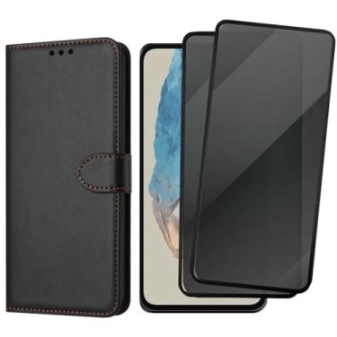 Imagem de Capa Carteira Premium com Película de Privacidade 3D para Samsung Galaxy M35, Couro Sintético Preto, 2 Películas