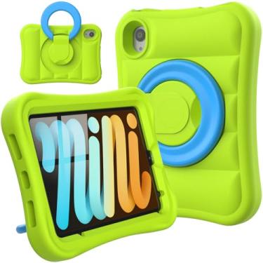 Imagem de Capa infantil para iPad mini 7 (A17 Pro) 2024 / Mini 6ª geração 2021 21.1 cm – Capa resistente à prova de choque leve e flexível com alça giratória para iPad mini 7ª geração 6 gerações, meninos, verde