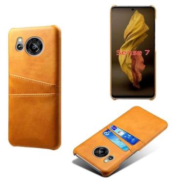 Imagem de Capa compatível com Sharp Aquos Sense 7, capa de couro PU - Capa de telefone fina à prova de choque com 2 compartimentos para cartão, proteção anti-impressão digital e antiqueda, plástico sintético de
