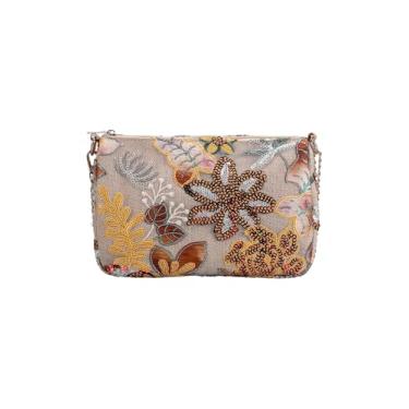 Imagem de QWINEE Bolsa feminina de lantejoulas com bordado floral para noite elegante mini bolsa transversal bolsa de festa de casamento, Damasco, One Size, Macio
