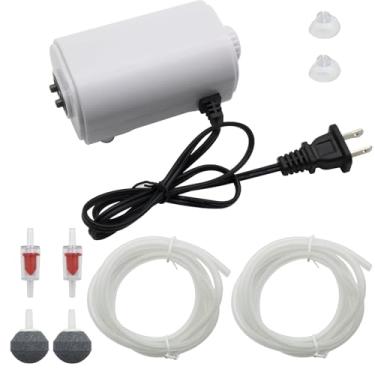 Imagem de Mini bomba de ar para aquário – borbulhador ultra silencioso de 3 W 108 GPH com pedras de ar, tubos, válvulas de retenção e ventosas – ideal para tanques de peixes de até 50 galões e tanques de isca