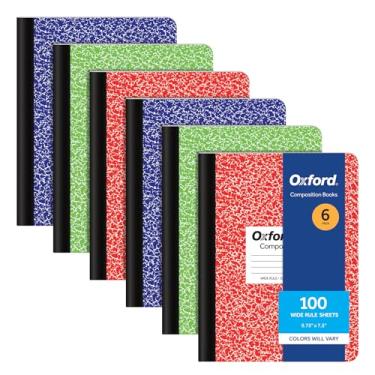 Imagem de Oxford Caderno de composição pacote com 6, papel pautado largo, 24 x 19 cm, 100 folhas, capas de mármore sortidas, 2 cada: azul, verde, vermelho (63762)