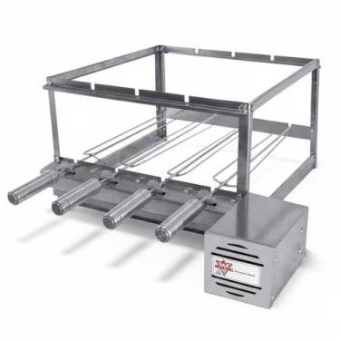 Imagem de Kit Espeto Giratório Elétrico Brasa Grill 4 Espetos Tridentes Inox Sup