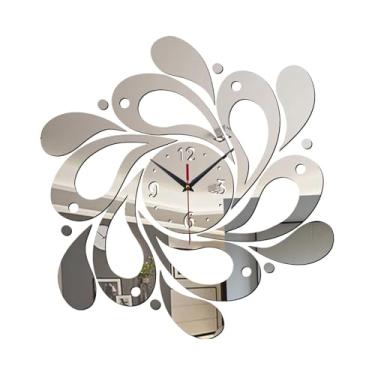 Imagem de Baoblaze Relógio de parede com d'água, relógio de parede nórdico anti-taque, adesivos decorativos para escritório, quarto, sala de crianças, Argent