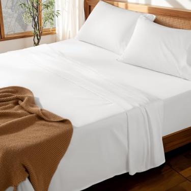 Imagem de LBRO2M Jogo de lençóis 100% algodão com bolso profundo de até 45,7 a 61 cm, 1000 fios king size, 4 peças, jogo de cama macio e confortável para todas as estações (king, branco)