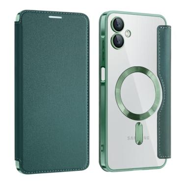 Imagem de MRRSIWEI Capa carteira para Samsung Galaxy A06 com suporte para cartão, capa flip magnética de couro PU elegante à prova de choque com porta-cartões para Samsung Galaxy A06. Verde comercial