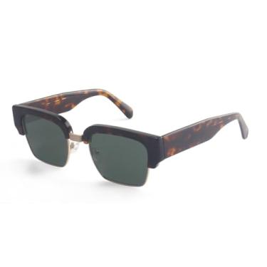 Imagem de HCHES Óculos de sol de acetato feitos à mão, masculino e feminino, polarizados, UV400 (verde tartaruga)