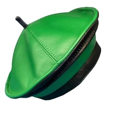 Imagem de Chapéus femininos de inverno novidade feminino disco voador boina de couro genuíno gorro balaclava preto EN8 58 60 cm