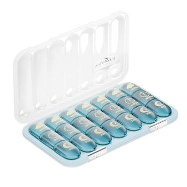 Imagem de Organizador semanal de comprimidos, caixa de comprimidos de 7 dias, estojo removível à prova de umidade, recipiente portátil de viagem para vitaminas e compartimentos de óleo de peixe, suplementos