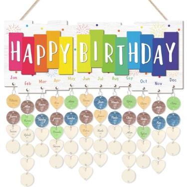 Imagem de TOARTi Calendário de aniversário 3D para pendurar na parede com 100 etiquetas de bricolage, calendário de aniversário de família pastel colorido, placa de madeira (40 x 16,5 cm), placa rastreadora de