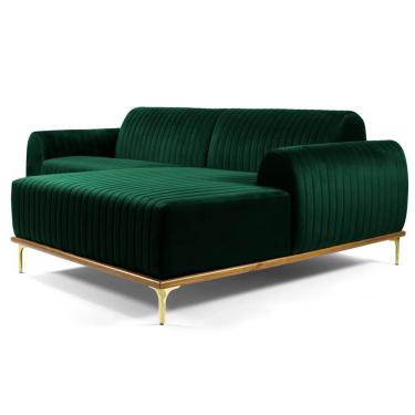 Imagem de Sofá 255cm 4 Lugares Com Chaise Direito Pés Gold Molino C-303 Veludo Verde Musgo - Domi