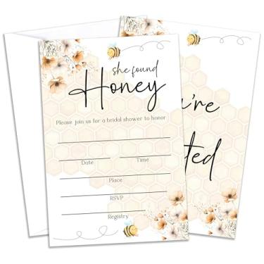 Imagem de Convites para chá de panela, convites de festa de casamento She Found Honey, convites florais de preenchimento de abelha para festa de despedida de solteira, lembrancinhas de suprimentos de decoração